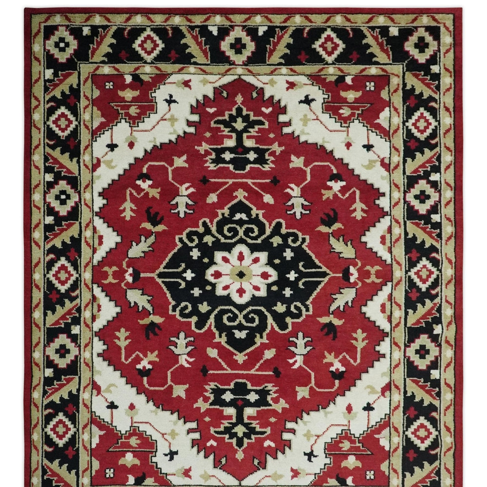 Rust, Ivory, Black and Beige Hand Knotted Traditional Heriz Multi Size wool area Rug