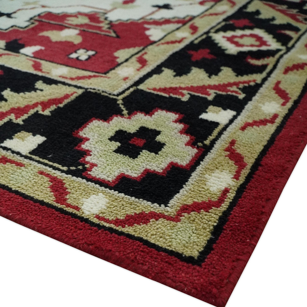 Rust, Ivory, Black and Beige Hand Knotted Traditional Heriz Multi Size wool area Rug