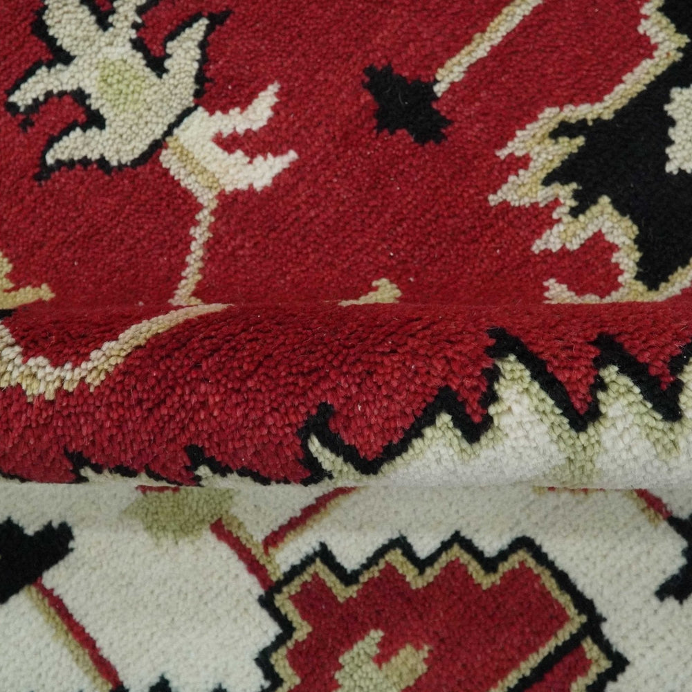 Rust, Ivory, Black and Beige Hand Knotted Traditional Heriz Multi Size wool area Rug