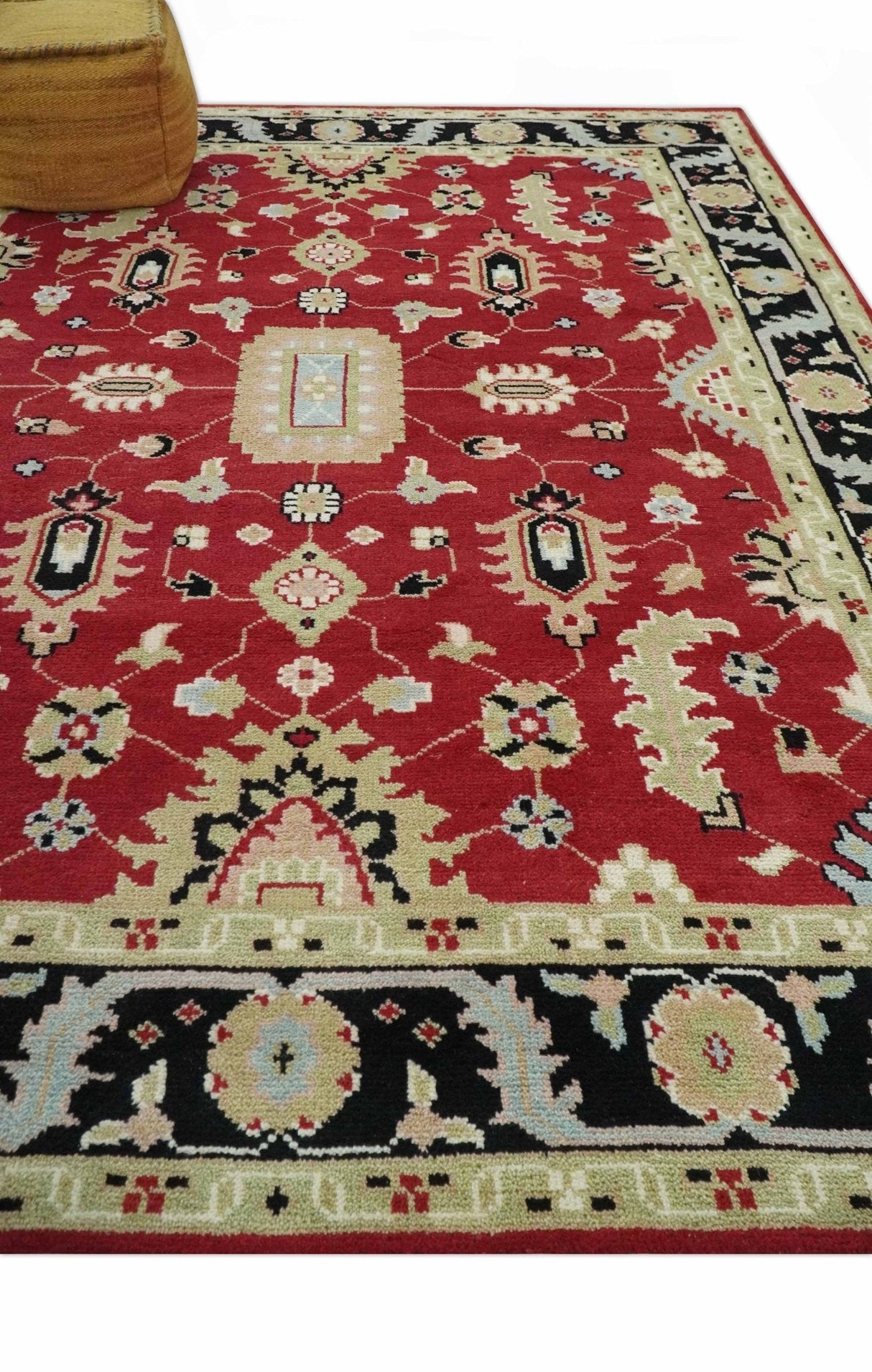 Rust, Olive and Black Hand Knotted Traditional Oriental Custom Made Wool Area Rug
