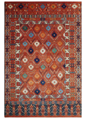 Rust Traditional Tribal Design 8x11.7 Hand Knotted wool Area Rug
