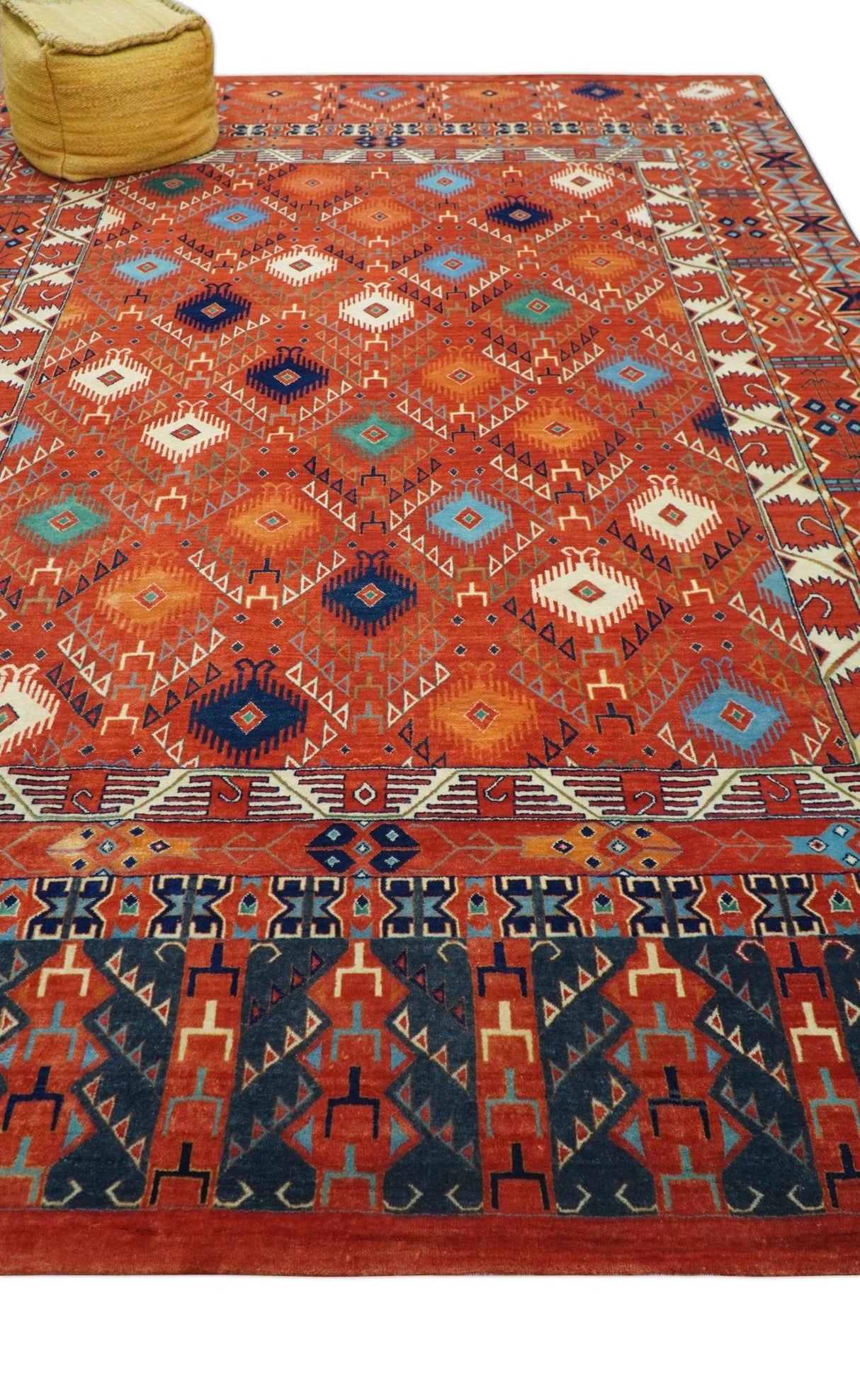 Rust Traditional Tribal Design 8x11.7 Hand Knotted wool Area Rug