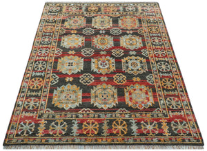 Rustic Hand knotted Traditional 8x10 Charcoal And Red Wool Rug