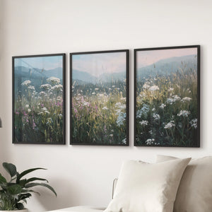 Wildflower Field at Sunset – Nature Wall Art Set of 3