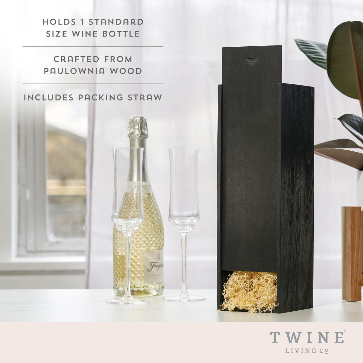 Black 1-bottle wooden wine box by twine living