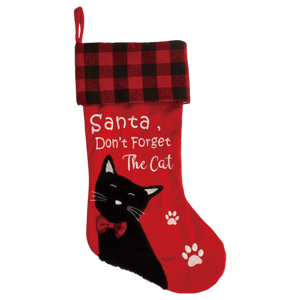 Santa Don't Forget the Cat Stocking - Embroidered