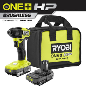 Open Box - RYOBI ONE+ HP 18V Brushless Cordless Compact 1/4 in. Impact Driver Kit with (2) 1.5 Ah Batteries, Charger and Bag