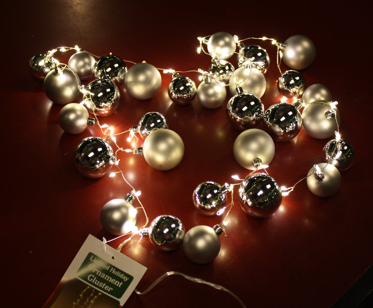 Lighted Ornament Strung 58" Garland - Silver