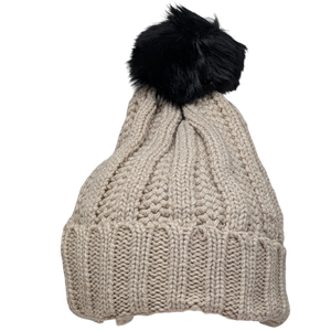 Knit Hat With Three Interchangeable Poms - Oatmeal