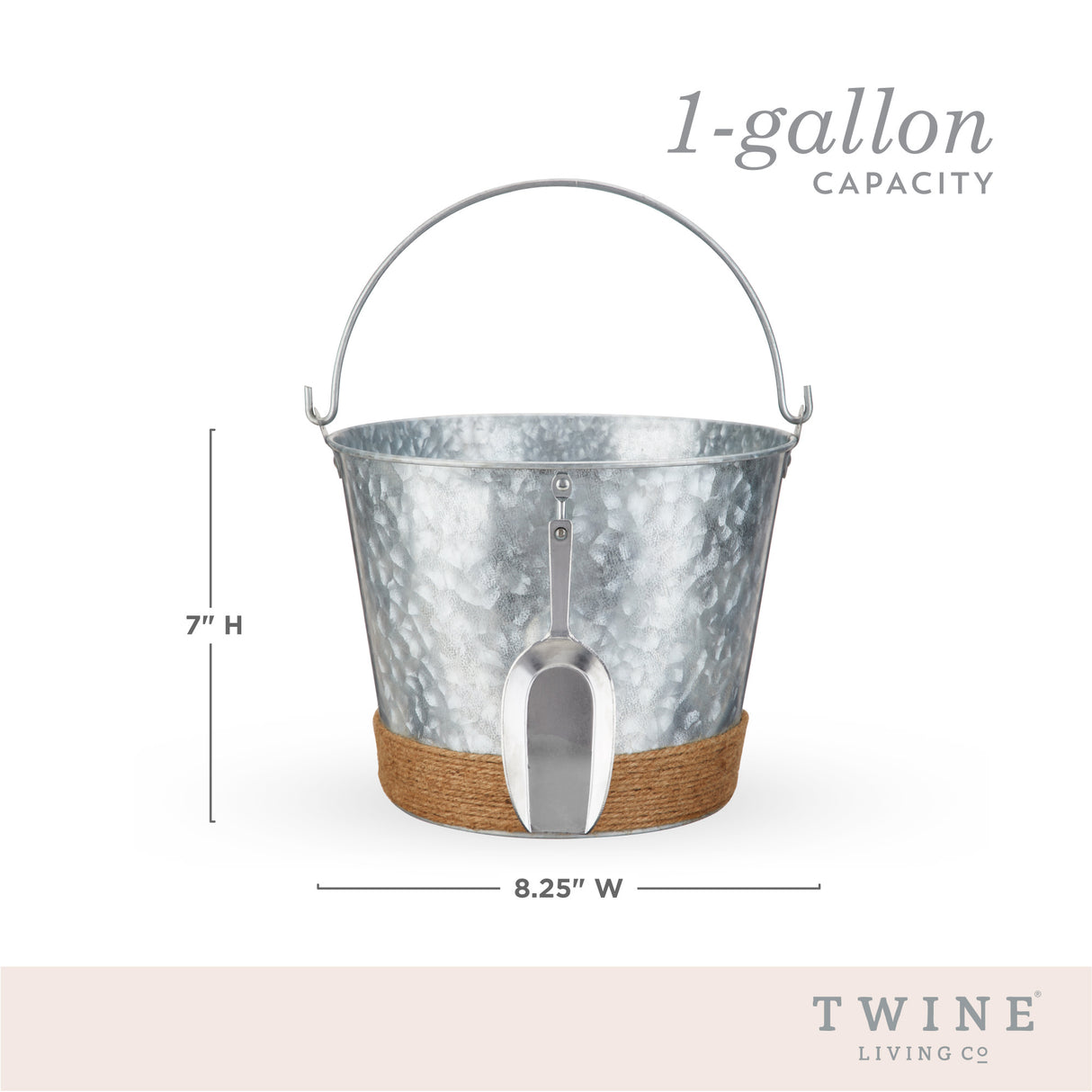 Jute wrapped galvanized ice bucket by twine