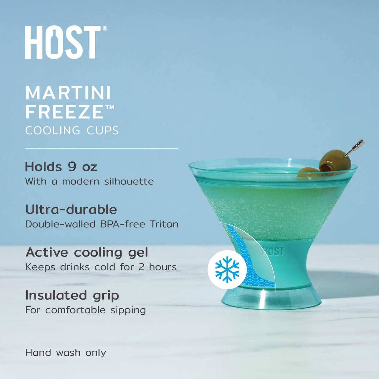 Martini FREEZE™ Cooling Cups – Set of 2 Insulated Stemless Martini Glasses (9 oz)