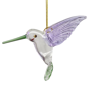 Egyptian Glass Hummingbird Ornament - Purple Wings / Green Tail / Green Beak