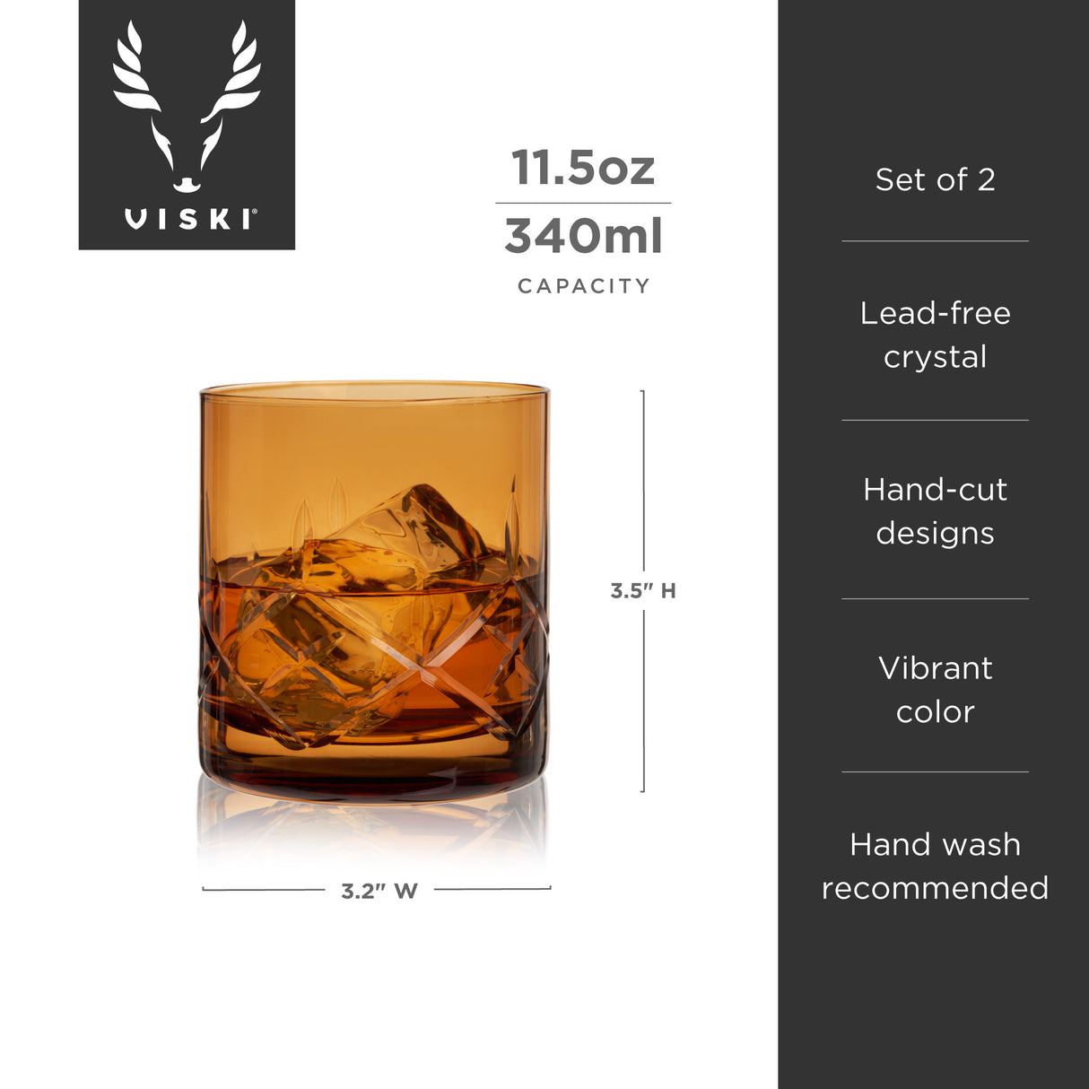 Admiral cut crystal rocks glasses in amber viski®