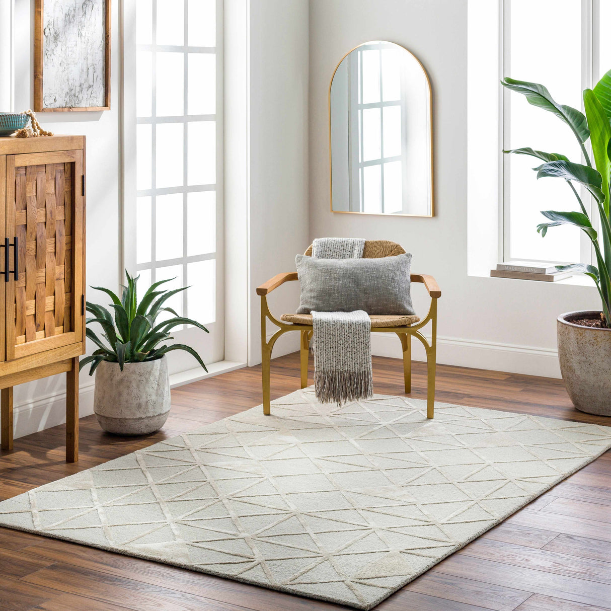 Botiu Blue Geometric Hand Tufted Wool Area Rug - Clearance