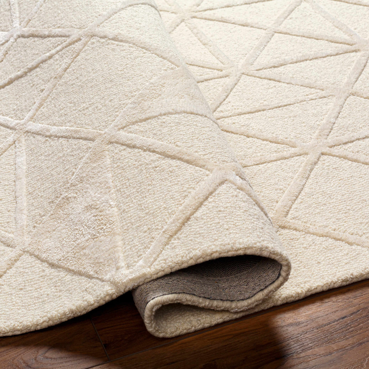 Jevau Beige Geometric Hand Tufted Wool Area Rug - Clearance