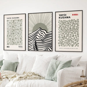 Exhibition Style Wall Art. Set of 3 Sage Green Bauhaus Prints for Apartment or Dorm