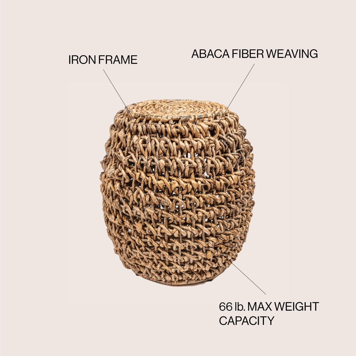 Sage rustic bohemian barrel - style abaca/iron handwoven stool - Tuesday Morning - Outdoor Tables