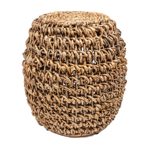 Sage rustic bohemian barrel - style abaca/iron handwoven stool - Tuesday Morning - Outdoor Tables