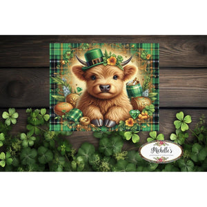 Saint Patrick Highland Cow Sign - Wreath Enhancement