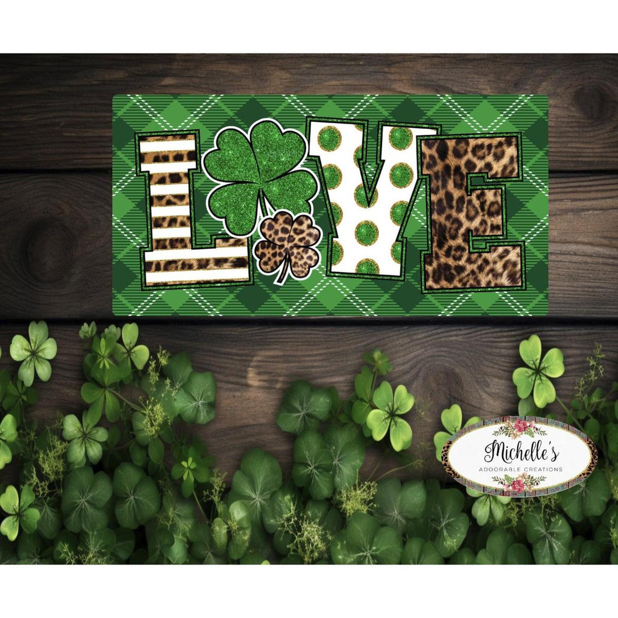 Saint Patrick's Day Leopard Love Sign - Wreath Enhancement