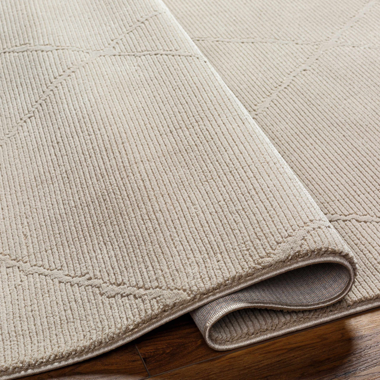 Aldis Tan Plush Textured Washable Rug  - Clearance