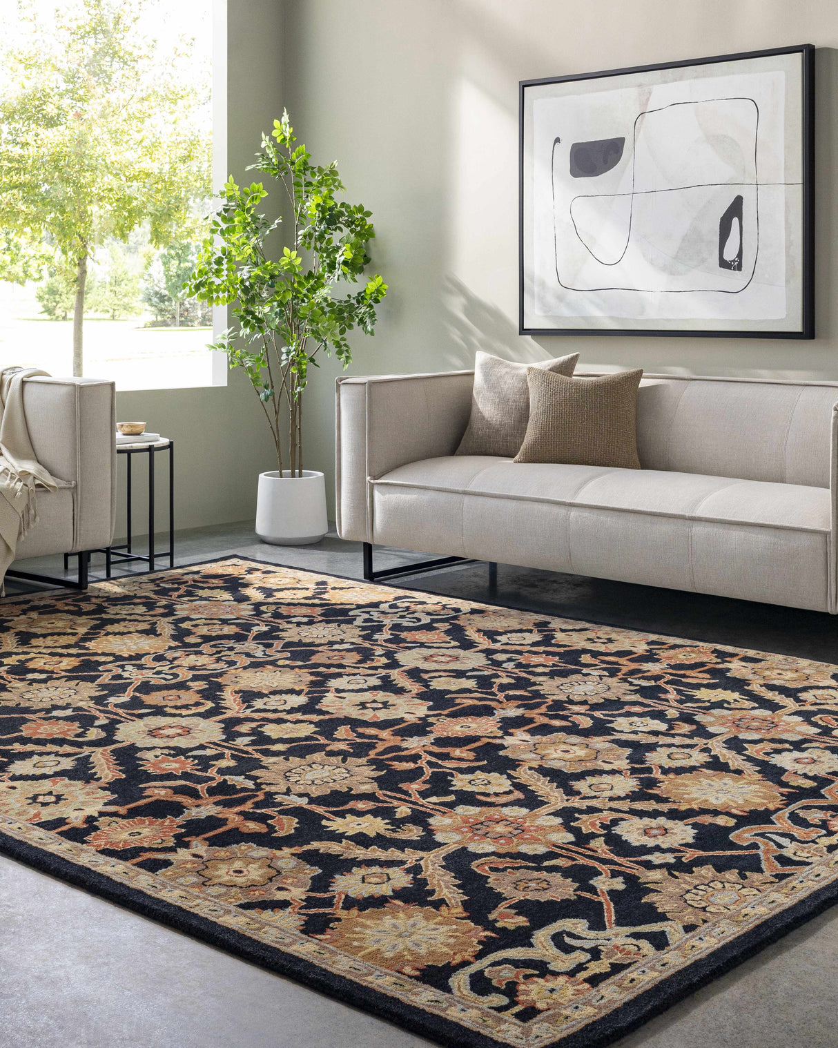Salix Hand Tufted Black Wool Rug