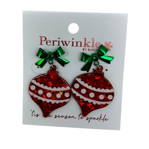 Red Glitter Ornament With Bow Earrings