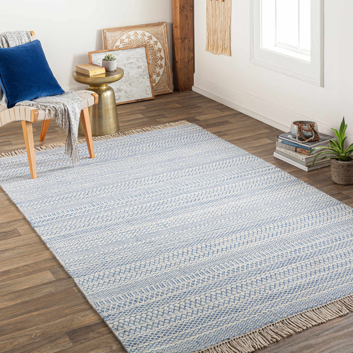 Sanc Blue/Cream Flatweave Wool Rug - Clearance