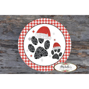 Santa Hat Paws Round Sign