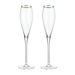 Gold-Rimmed Crystal Champagne Flutes Set of 2