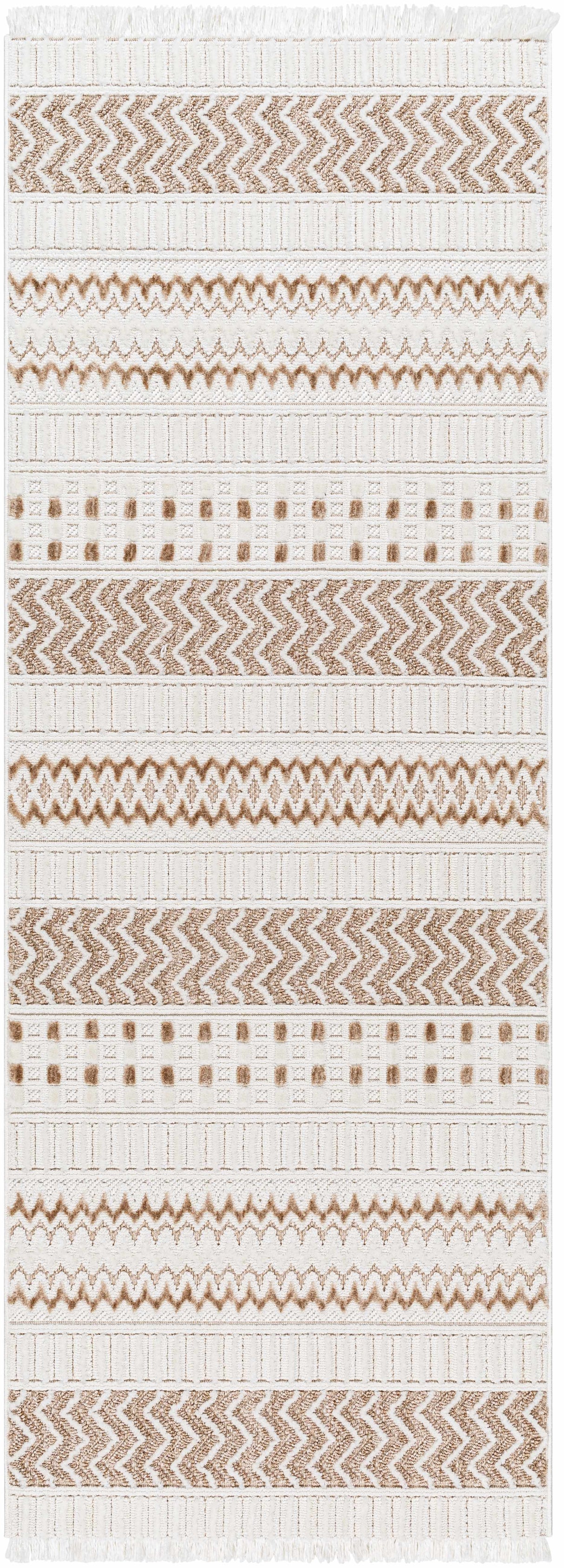 Eiko Beige Textured Saxony Rug with Fringes - Clearance