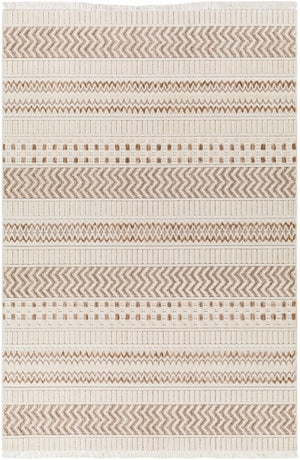 Eiko Beige Textured Saxony Rug with Fringes - Clearance