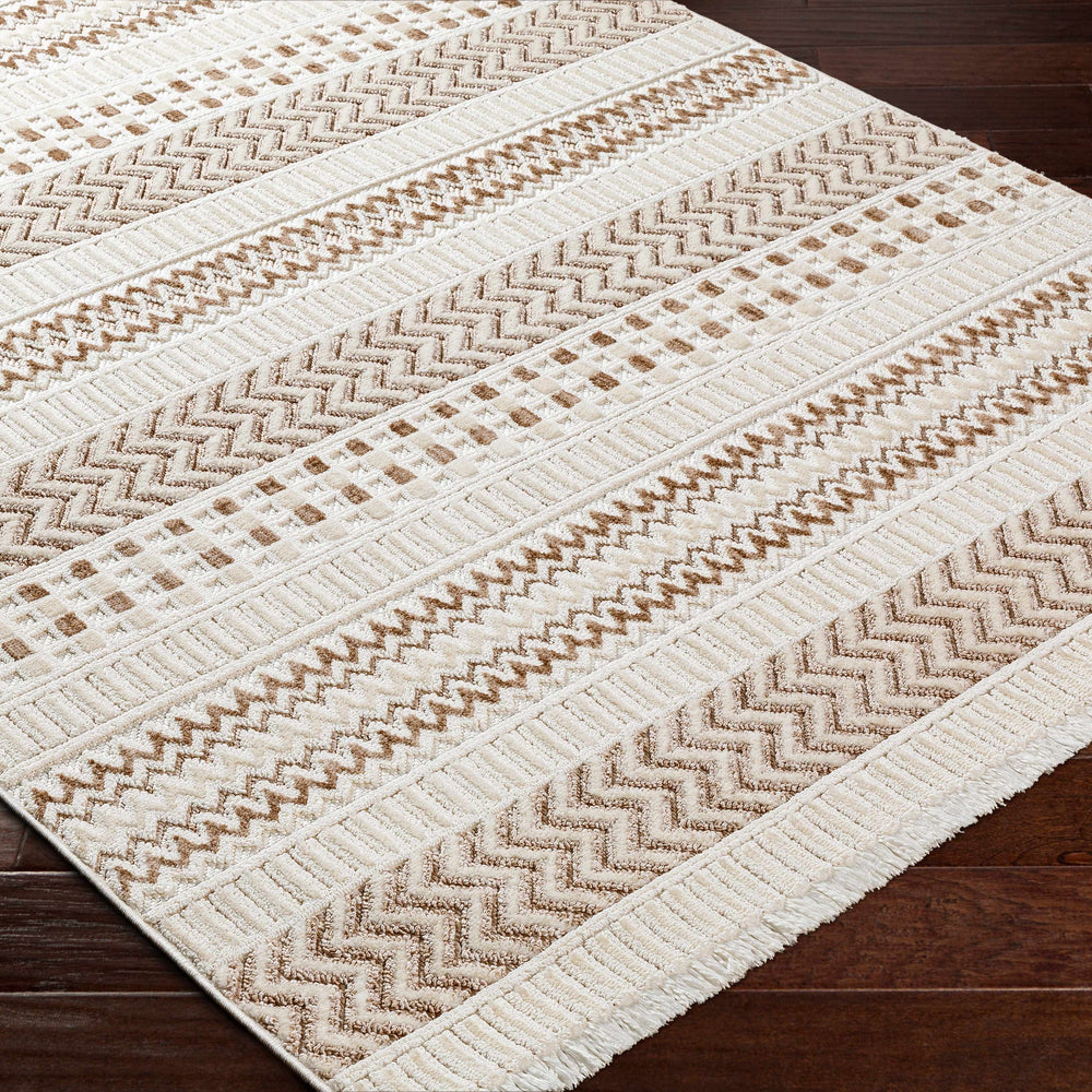 Eiko Beige Textured Saxony Rug with Fringes - Clearance