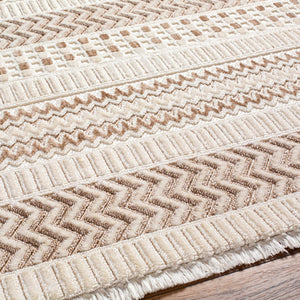 Eiko Beige Textured Saxony Rug with Fringes - Clearance
