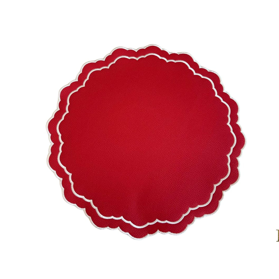 Scarlet Red Round Faux Leather Placemat
