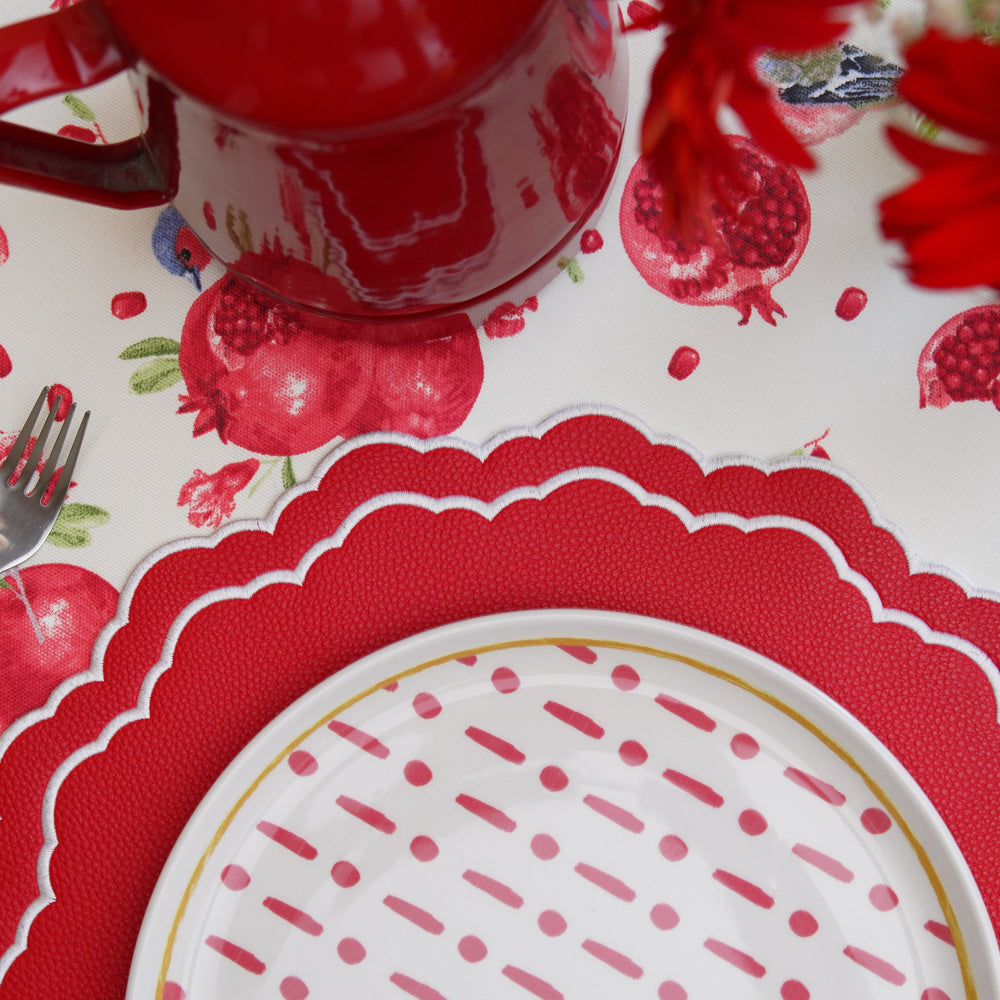 Scarlet Red Round Faux Leather Placemat