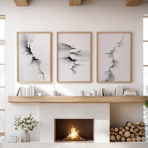 Abstract Mountain 3 Piece Wall Art. Black White Minimalist