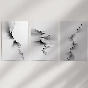 Abstract Mountain 3 Piece Wall Art. Black White Minimalist