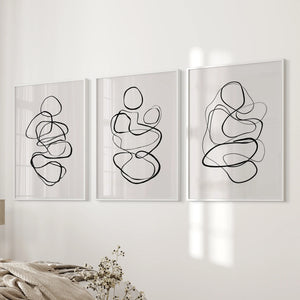 Abstract Line Art Wall Art Set of 3. Minimalist Figure Drawings