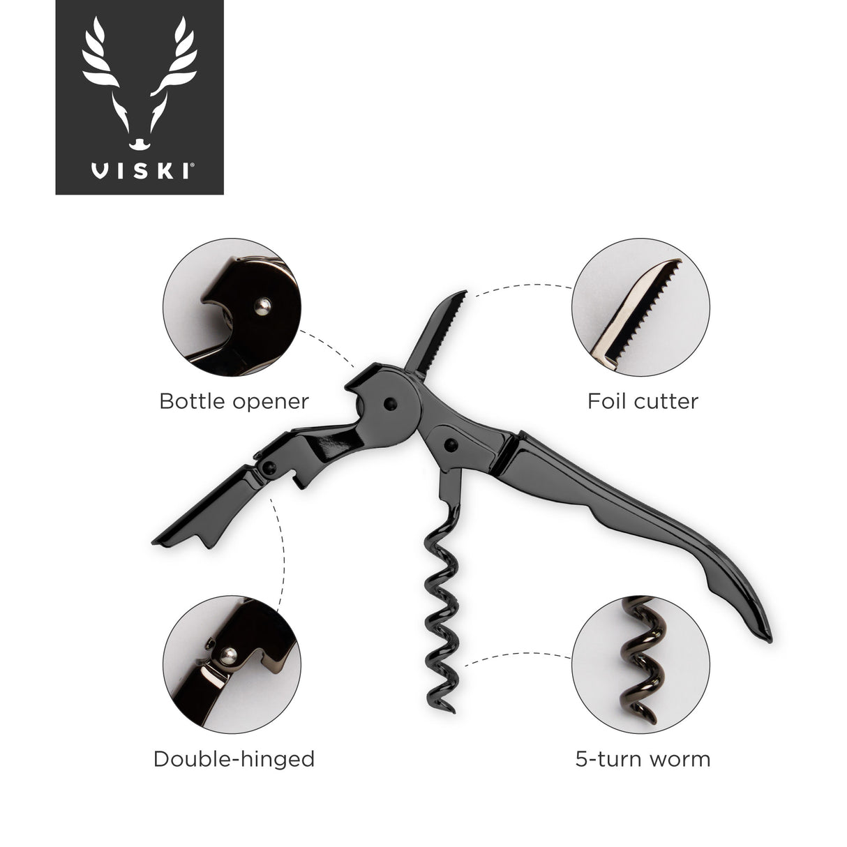 Gunmetal signature double hinged corkscrew by viski®