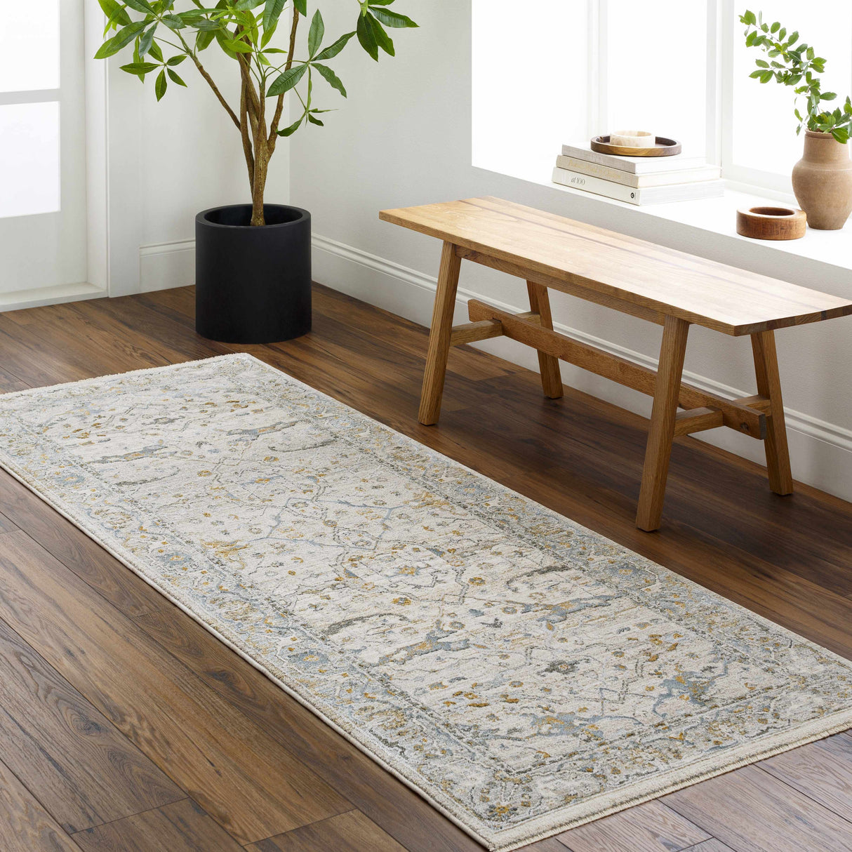 Aviva Off-White Textured Rug with Fringes