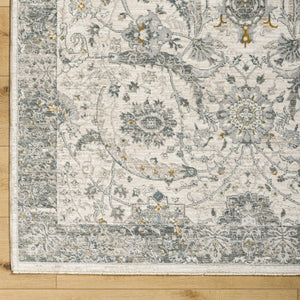 Gauge Cream & Gray Blue Rug with Fringes
