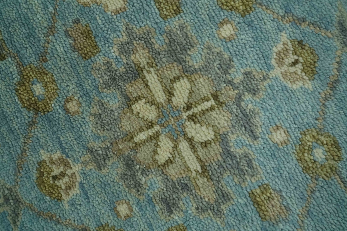 Sea Blue, Green and Ivory 8x10 Hand Knotted Traditional Oriental Oushak wool rug