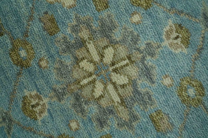 Sea Blue, Green and Ivory 8x10 Hand Knotted Traditional Oriental Oushak wool rug