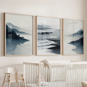 Minimalist Mountain Lake Set of 3. Modern Landscape Prints