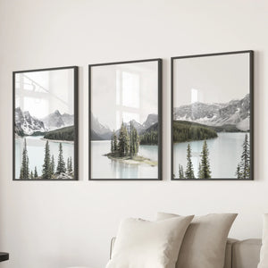 Canada Mountain Lake Poster. 3 Piece Nature Wall Art