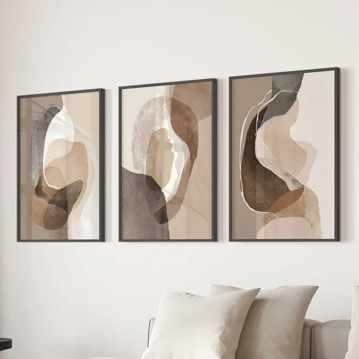 Neutral Abstract Wall Art Set of 3. Modern Earth Tone Prints