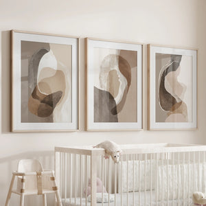 Neutral Abstract Wall Art Set of 3. Modern Earth Tone Prints