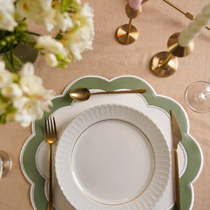 SERENITY WHITE GREEN SCALLOPED FAUX LEATHER PLACEMAT
