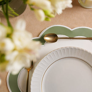 SERENITY WHITE GREEN SCALLOPED FAUX LEATHER PLACEMAT